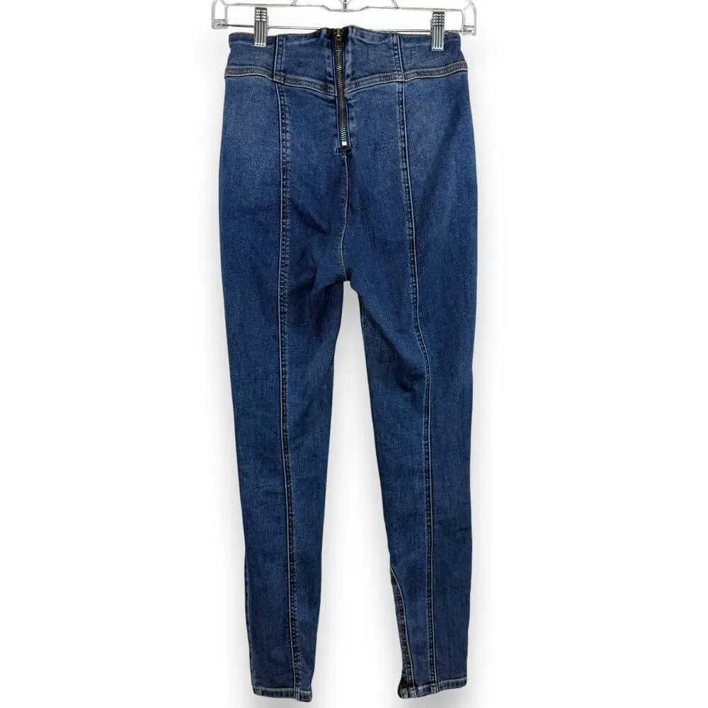 Free People CRVY Mercury Zip Jeans Harper‎ Blue Size 27 Moto Y2K StreetwearDenim